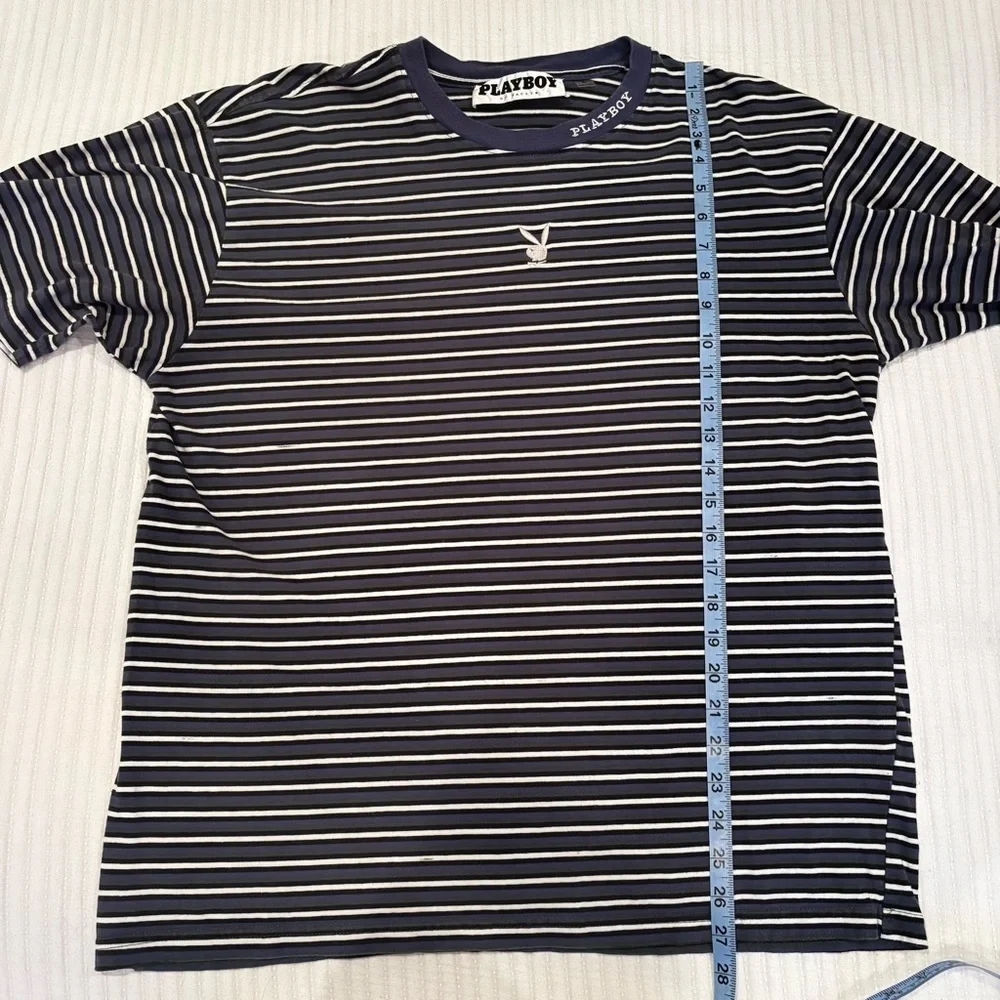 Playboy by Pacsun Metallic Bunny Men's Striped Crewneck T-shirt 100% cotton L